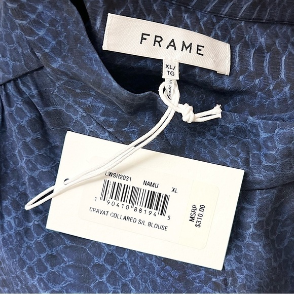 NWT FRAME Silk Snake Print High Neck Draped Cravat Collar Sleeveless Blouse XL - Picture 7 of 10